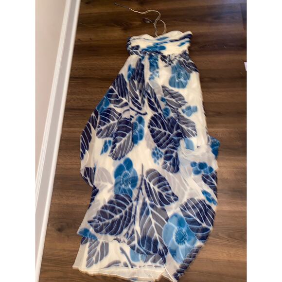 Tibi Silk Chiffon strapless Maxi Dress Blue White/off white Size 6 - Picture 1 of 14
